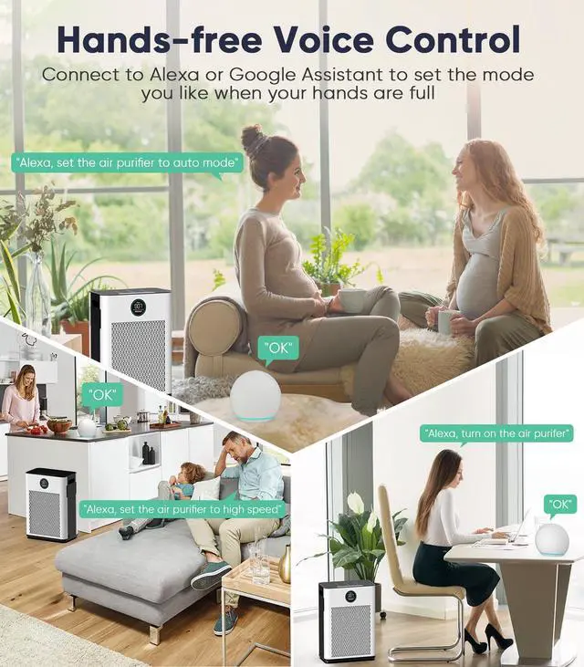 Alt view image 5 of 7 - Air Purifier for Home Up to 2300ft² With H14 True HEPA Smart WiFi Control & Double-Sided Intake | 22dB Ultra Quiet for Bedroom/Pet Homes | Removes Smoke, Odors, Pollen, Dust, Dander