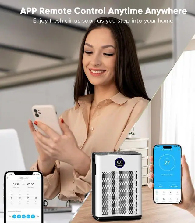 Alt view image 6 of 7 - Air Purifier for Home Up to 2300ft² With H14 True HEPA Smart WiFi Control & Double-Sided Intake | 22dB Ultra Quiet for Bedroom/Pet Homes | Removes Smoke, Odors, Pollen, Dust, Dander