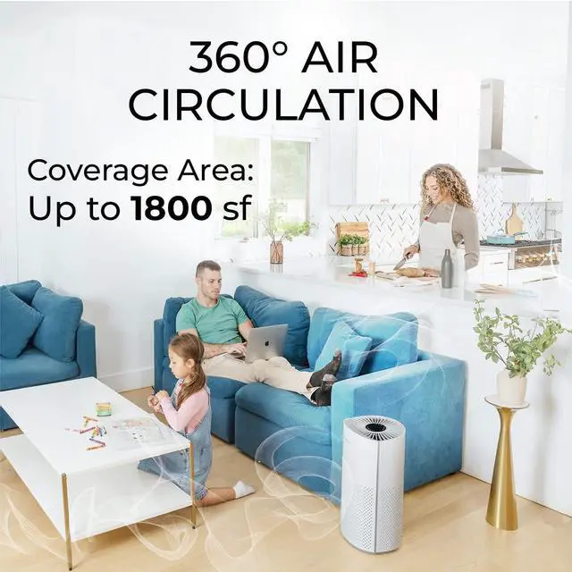 Alt view image 2 of 7 - Air Purifiers for Home Large Room Pets Up to 1800 Ft² - Smart WiFi & Voice Control True HEPA Air Purifier For Home Bedroom Smoke, Dust, Pet Dander, Pollen, Sleep Mode - Kery Plus