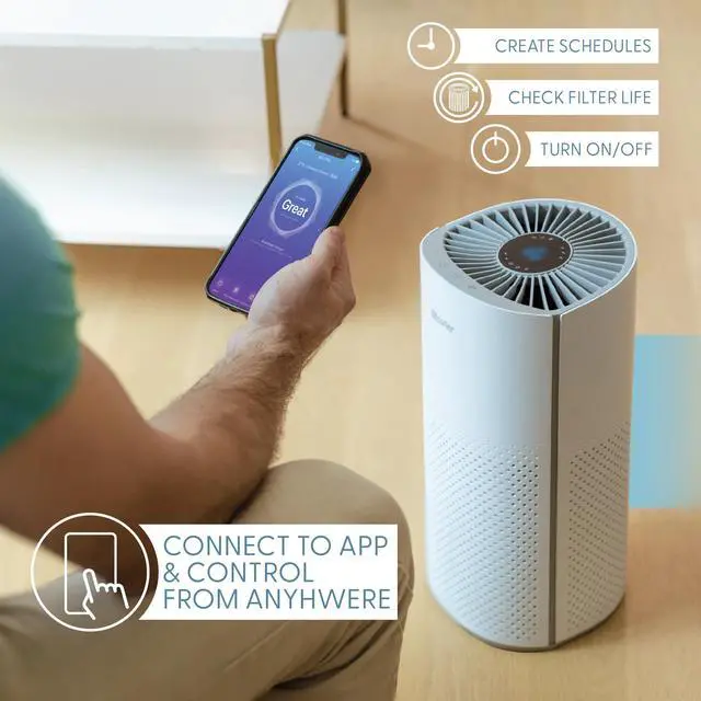 Alt view image 3 of 7 - Air Purifiers for Home Large Room Pets Up to 1800 Ft² - Smart WiFi & Voice Control True HEPA Air Purifier For Home Bedroom Smoke, Dust, Pet Dander, Pollen, Sleep Mode - Kery Plus