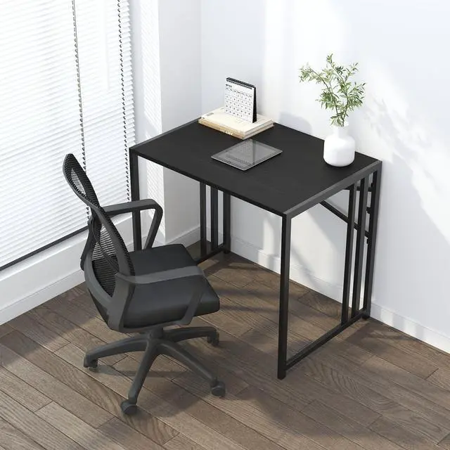 Alt view image 3 of 7 - Lutown Teen Folding Computer Desk - 32 inch, Writing & Gaming, Small Space Office Desk, Black, No Assembly Required