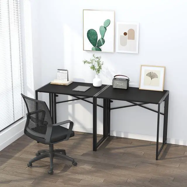 Alt view image 6 of 7 - Lutown Teen Folding Computer Desk - 32 inch, Writing & Gaming, Small Space Office Desk, Black, No Assembly Required