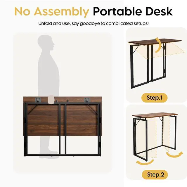 Alt view image 7 of 7 - Folding Desk 30 Inch - No Assembly Small Foldable Desk for Small Space, Minimalist Space Saving Collapsible Compact Desk Portable Table for Craft, Writing, Study and Work