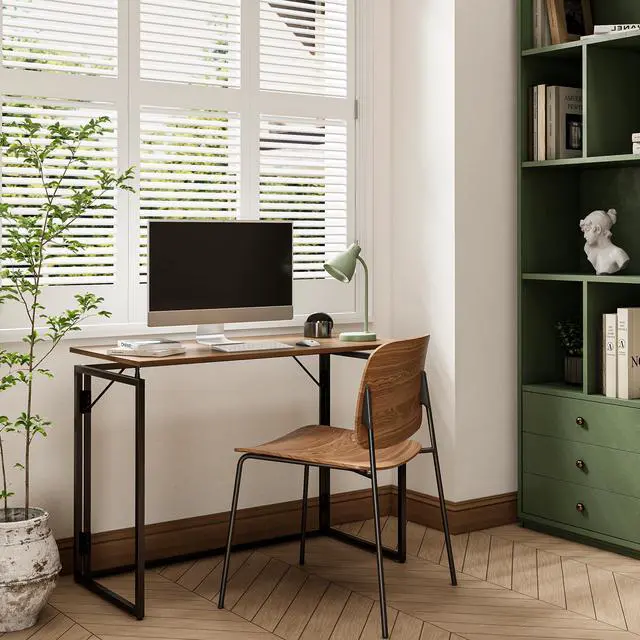 Alt view image 5 of 7 - Folding Desk 30 Inch - No Assembly Small Foldable Desk for Small Space, Minimalist Space Saving Collapsible Compact Desk Portable Table for Craft, Writing, Study and Work