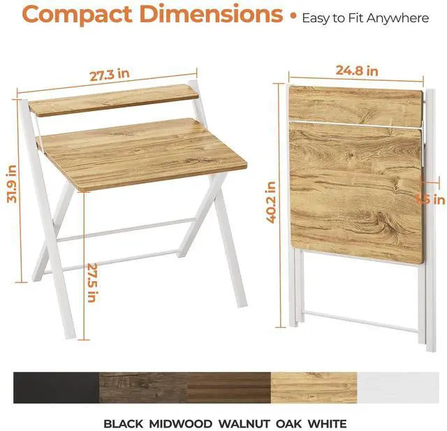 Alt view image 2 of 7 - Portable Small Desk No Assembly, 2-Tier Compact Computer Desk with Shelf, Space Saving Foldable Table for Home Office, Bedroom or Apartment, Portable Collapsible Sturdy Laptop Desk, Oak