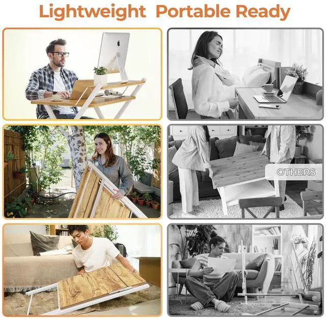 Alt view image 6 of 7 - Portable Small Desk No Assembly, 2-Tier Compact Computer Desk with Shelf, Space Saving Foldable Table for Home Office, Bedroom or Apartment, Portable Collapsible Sturdy Laptop Desk, Oak