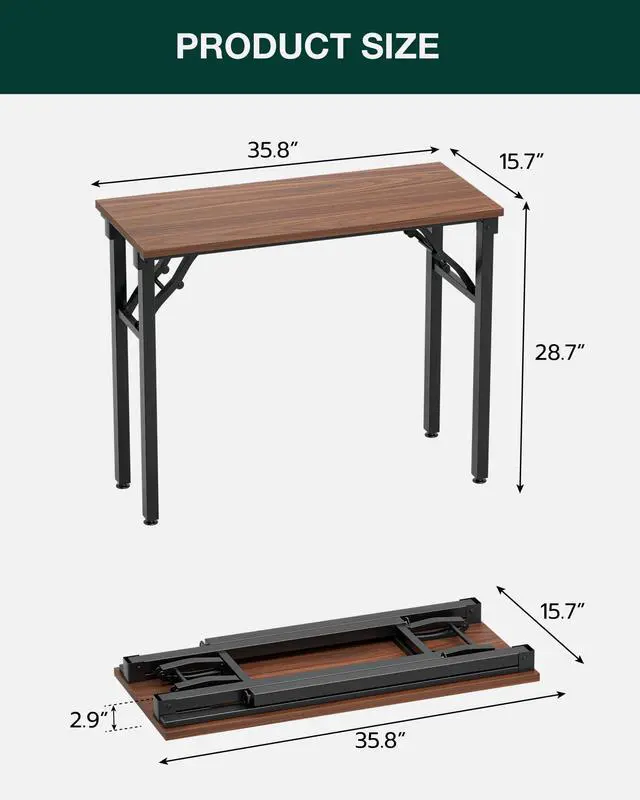 Alt view image 7 of 7 - Small Folding Computer Desk Portable 35.8 Inch Foldable Laptop Table, Collapsible and Compact for Easy Storage and Fast Setup, Lightweight for Small Spaces, Craft and Study Use, Dark Walnut