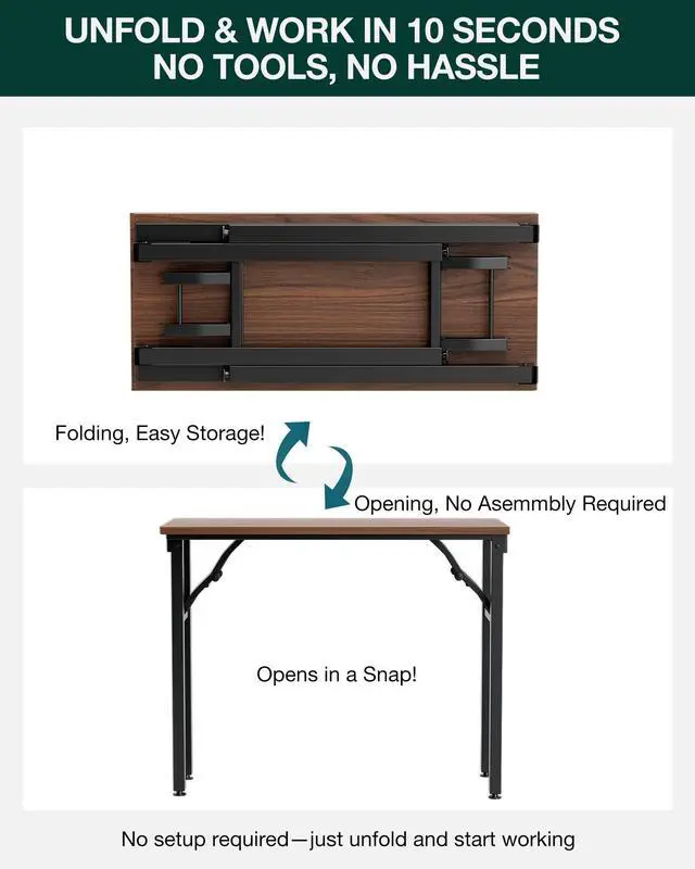 Alt view image 3 of 7 - Small Folding Computer Desk Portable 35.8 Inch Foldable Laptop Table, Collapsible and Compact for Easy Storage and Fast Setup, Lightweight for Small Spaces, Craft and Study Use, Dark Walnut