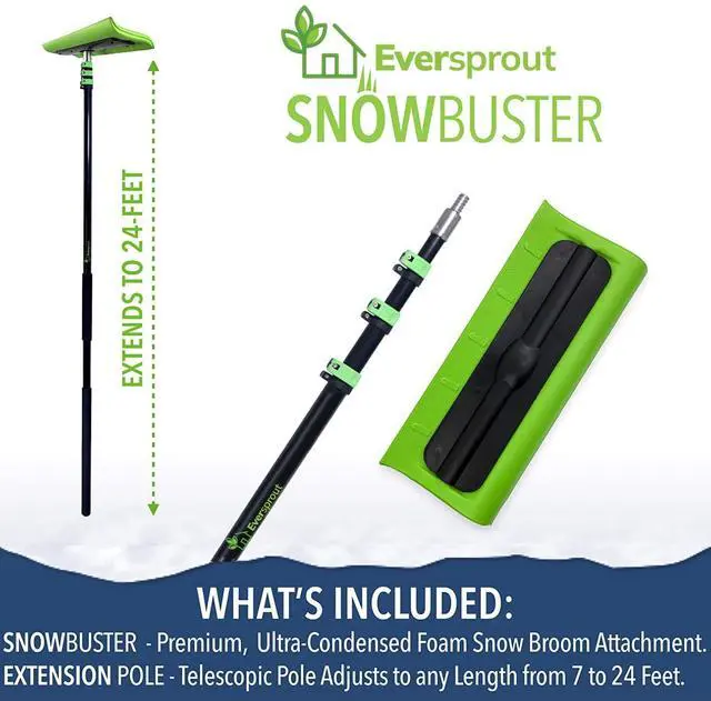 Alt view image 2 of 7 - Never-Scratch SnowBuster and Ice Scraper 7-to-24 Foot (Up to 30 Ft Standing Reach) | Pre Assembled Extendable Roof Rake for Snow Removal | Heavy-Duty Aluminum, Soft Foam Pad