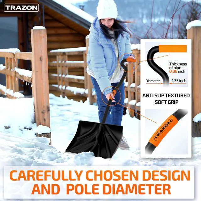 Alt view image 5 of 7 - Snow Shovel Heavy Duty for Driveway with Ergonomic Handle to Use Without Backpain for Home Garage Car - Snow Shovel with 18 Inch Blade Large Capacity and 60 Inch Long Ergonomic Handle (Black)