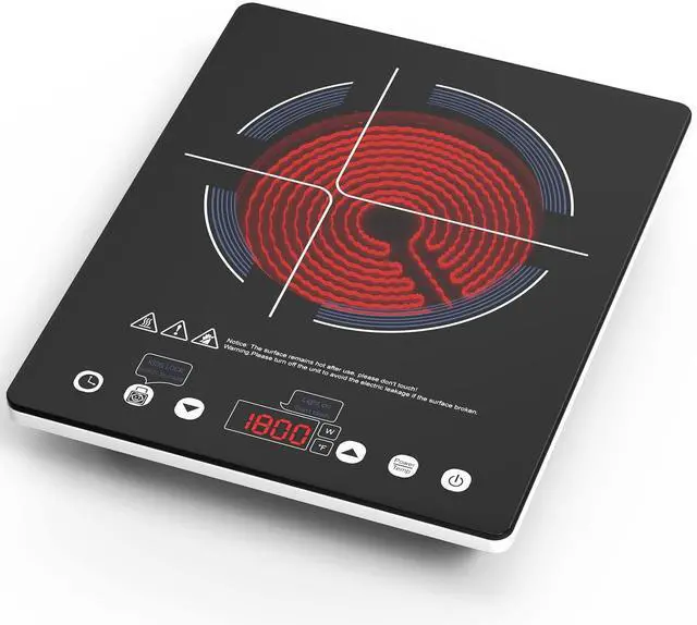 Alt view image 4 of 7 - Electric Cooktop,110V Electric Stove Top,Single Burner LED Touch Control,9 Power Levels, Kids Lock &Timer,Overheat Protection,1800W Portable Induction Cooktop.