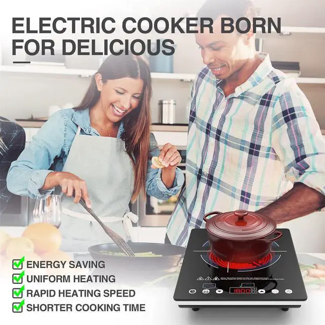 Alt view image 2 of 7 - Electric Cooktop,110V Electric Stove Top,Single Burner LED Touch Control,9 Power Levels, Kids Lock &Timer,Overheat Protection,1800W Portable Induction Cooktop.