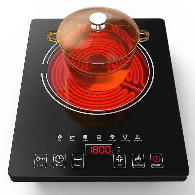 Main image of Electric Cooktop, Portable Electric Cooktop 1800W Single Burner Stove with LED Touch Screen, 8 Power & 8 Temperature Levels, Timer, 110V-120V Hot Plate for Home Camping