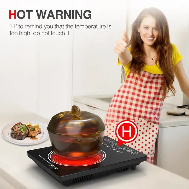 Alt view image 3 of 7 - Electric Cooktop, Portable Electric Cooktop 1800W Single Burner Stove with LED Touch Screen, 8 Power & 8 Temperature Levels, Timer, 110V-120V Hot Plate for Home Camping