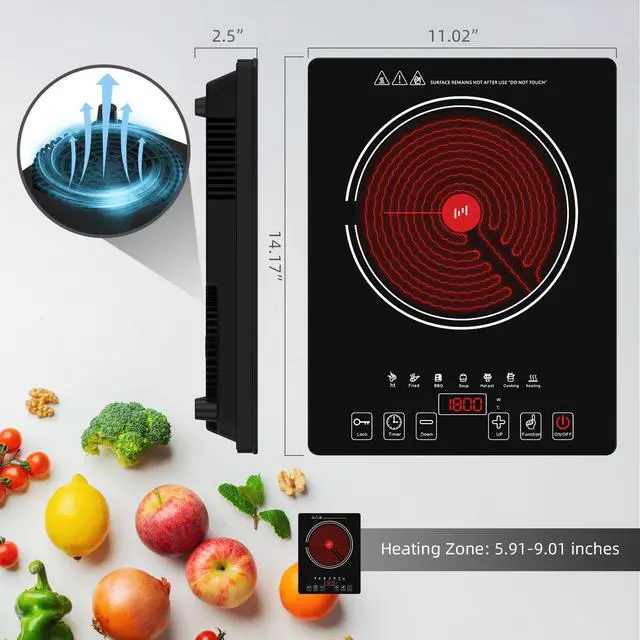 Alt view image 2 of 7 - Electric Cooktop, Portable Electric Cooktop 1800W Single Burner Stove with LED Touch Screen, 8 Power & 8 Temperature Levels, Timer, 110V-120V Hot Plate for Home Camping