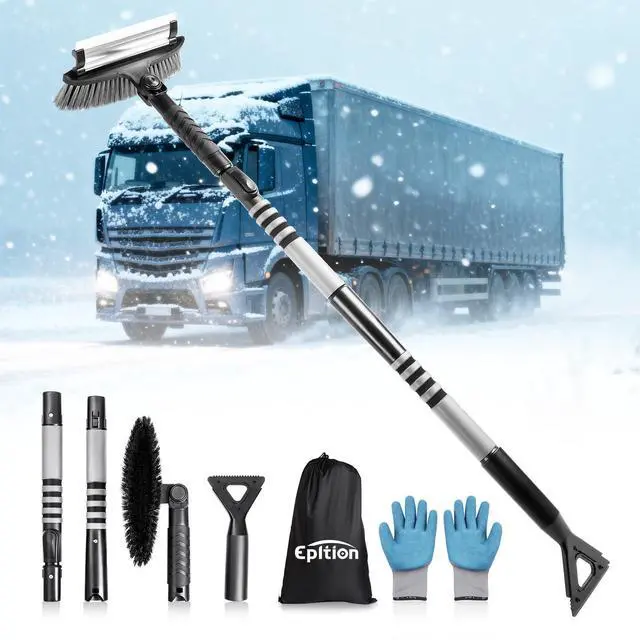 Main image of 72" Extendable Long Snow Brush with Ice Scraper for Car Truck SUV Van - Soft Squeegee with 270° Pivoting Brush Head for Windshield Window - Snow Scraper & Antifreeze Gloves for Car Winter Accessories