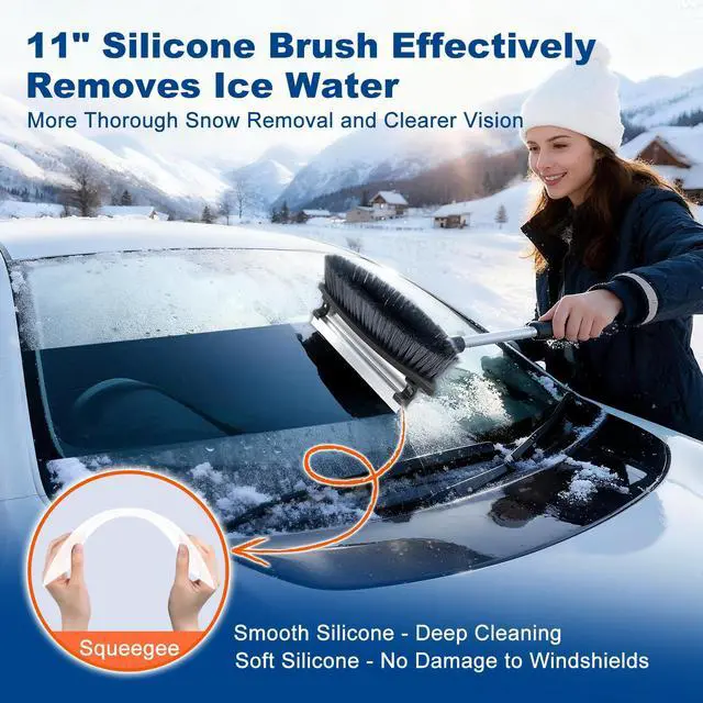 Alt view image 2 of 7 - 72" Extendable Long Snow Brush with Ice Scraper for Car Truck SUV Van - Soft Squeegee with 270° Pivoting Brush Head for Windshield Window - Snow Scraper & Antifreeze Gloves for Car Winter Accessories