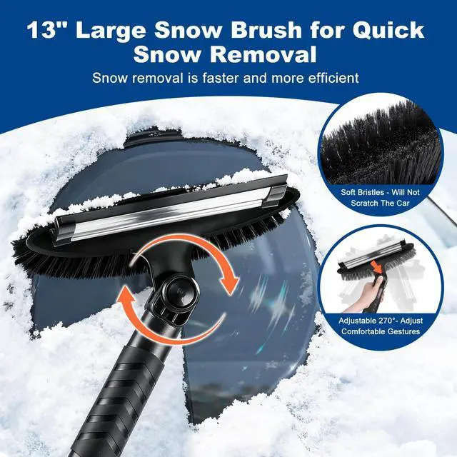 Alt view image 4 of 7 - 72" Extendable Long Snow Brush with Ice Scraper for Car Truck SUV Van - Soft Squeegee with 270° Pivoting Brush Head for Windshield Window - Snow Scraper & Antifreeze Gloves for Car Winter Accessories