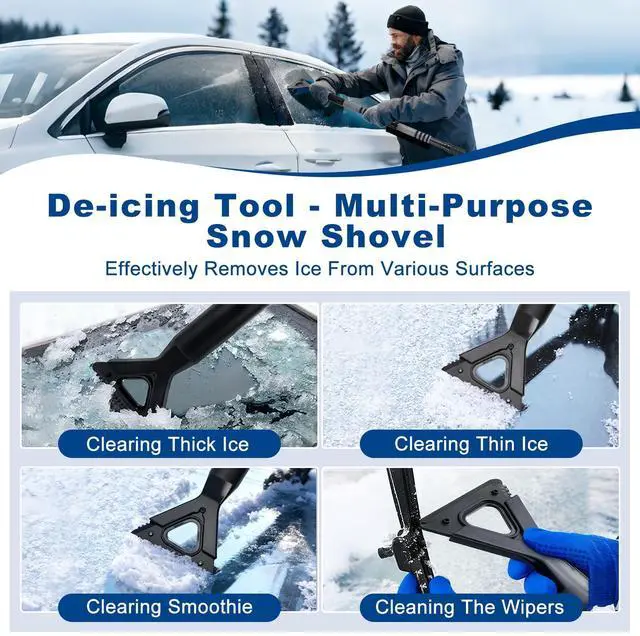 Alt view image 3 of 7 - 72" Extendable Long Snow Brush with Ice Scraper for Car Truck SUV Van - Soft Squeegee with 270° Pivoting Brush Head for Windshield Window - Snow Scraper & Antifreeze Gloves for Car Winter Accessories