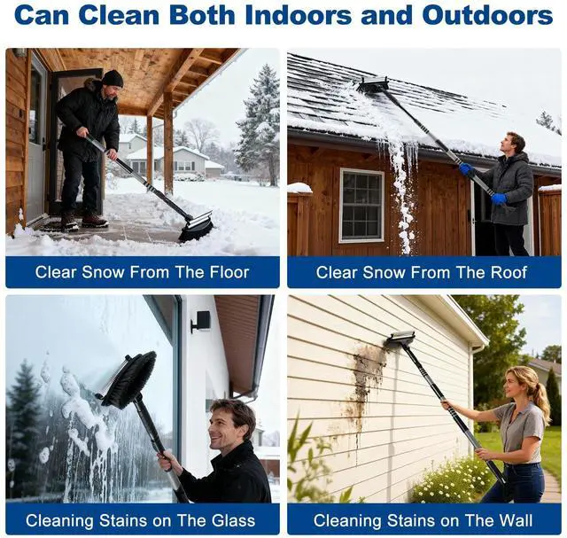 Alt view image 6 of 7 - 72" Extendable Long Snow Brush with Ice Scraper for Car Truck SUV Van - Soft Squeegee with 270° Pivoting Brush Head for Windshield Window - Snow Scraper & Antifreeze Gloves for Car Winter Accessories