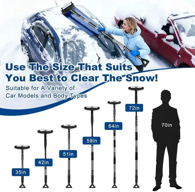 Alt view image 7 of 7 - 72" Extendable Long Snow Brush with Ice Scraper for Car Truck SUV Van - Soft Squeegee with 270° Pivoting Brush Head for Windshield Window - Snow Scraper & Antifreeze Gloves for Car Winter Accessories