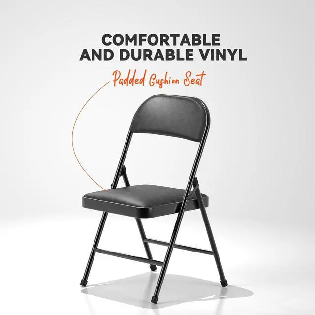 Alt view image 3 of 7 - 4 Pack Folding Chairs with Padded Cushion and Back, Khaki Metal Chairs with Comfortable Cushion and Durable Steel Frame for Home and Office, for Indoor and Outdoor Events (Black, 4 Pack)