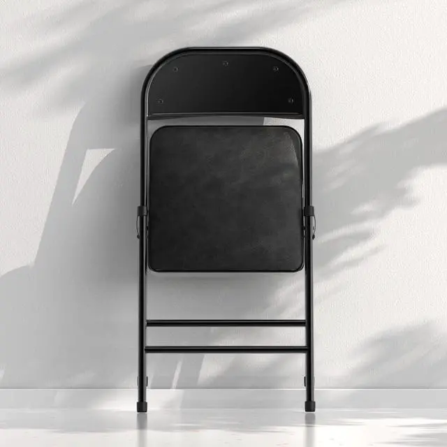 Alt view image 6 of 7 - 4 Pack Folding Chairs with Padded Cushion and Back, Khaki Metal Chairs with Comfortable Cushion and Durable Steel Frame for Home and Office, for Indoor and Outdoor Events (Black, 4 Pack)