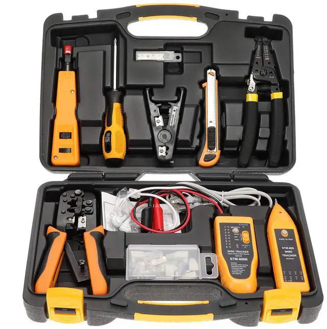 Main image of Professional Network Tool Kit 15 In 1 - RJ45 Crimper Tool Cat 5 Cat6 Cable Tester, Gauge Wire Stripper Cutting Twisting Tool, Ethernet Punch Down Tool, Screwdriver, Knife