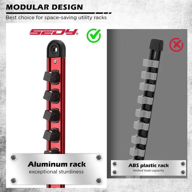 Alt view image 6 of 7 - 18-Piece Magnetic Socket Holder Organizer Set (Holds 240 Sockets), Heavy Duty 1/2, 3/8, 1/4-Inch Socket Racks Premium Quality Socket-Clip Rail Holder Aluminum Sockets Rack Kit for Tool Box Drawer