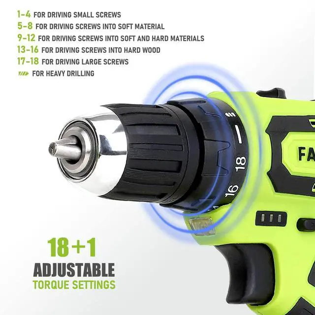 Alt view image 4 of 7 - 177-Piece 20V Cordless Lithium-ion Drill Driver and Home Tool Set, Household Repairing Tool Kit with Drill in Storage Case, Green