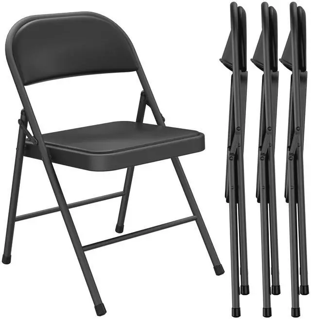 Main image of Folding Chair 4 Pack, Comfy PU Leather Padded Folding Chairs for Outside and Indoor, Heavy Duty Portable Foldable Metal Commercial Seat for Home Office, Dorm, Party, Backyard, Lawn, Patio