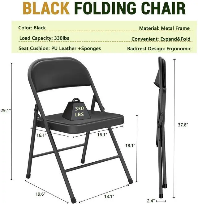 Alt view image 5 of 6 - Folding Chair 4 Pack, Comfy PU Leather Padded Folding Chairs for Outside and Indoor, Heavy Duty Portable Foldable Metal Commercial Seat for Home Office, Dorm, Party, Backyard, Lawn, Patio