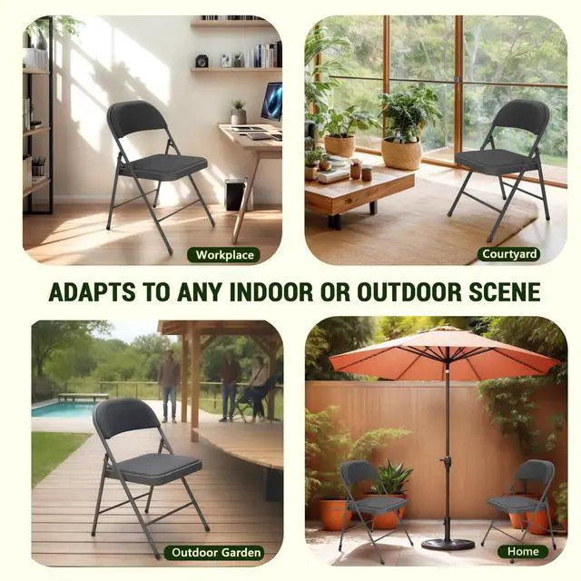 Alt view image 6 of 6 - Folding Chair 4 Pack, Comfy PU Leather Padded Folding Chairs for Outside and Indoor, Heavy Duty Portable Foldable Metal Commercial Seat for Home Office, Dorm, Party, Backyard, Lawn, Patio