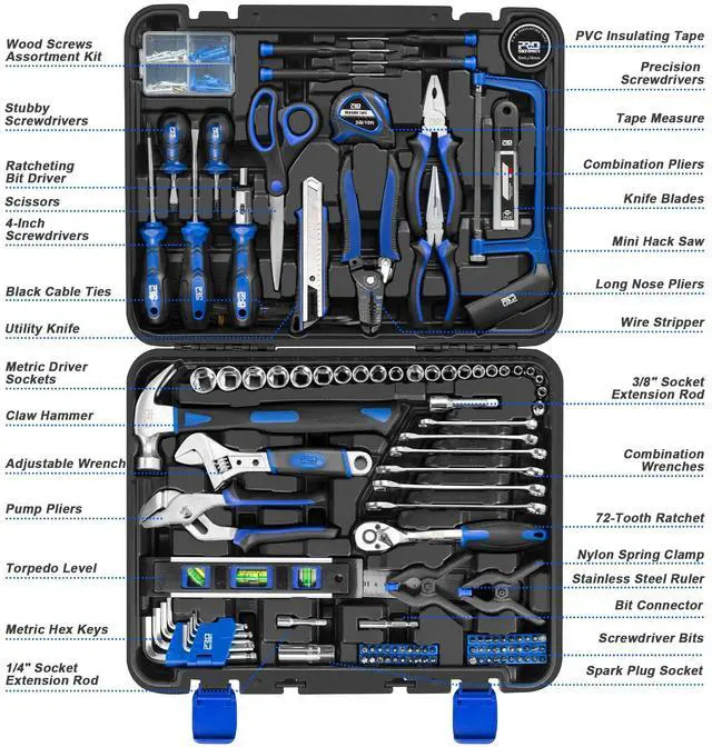 Alt view image 3 of 7 - 259-Piece Tool Kit, General Household Hand Tool Set with Plastic Storage Toolbox, Portable Complete Repair Tool Box for Home and Car (Blue)
