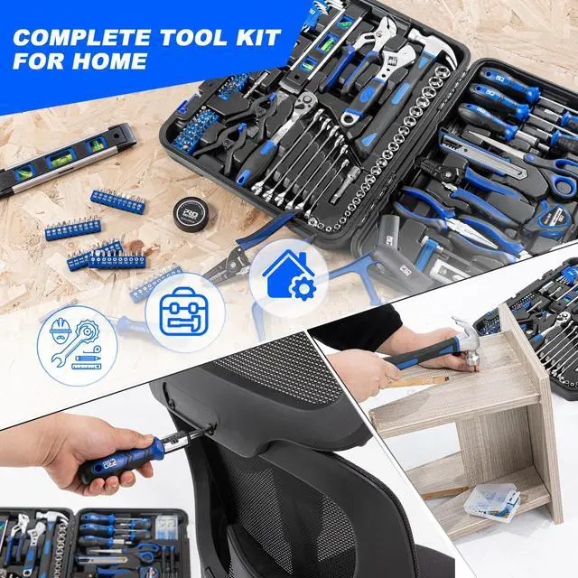 Alt view image 4 of 7 - 259-Piece Tool Kit, General Household Hand Tool Set with Plastic Storage Toolbox, Portable Complete Repair Tool Box for Home and Car (Blue)