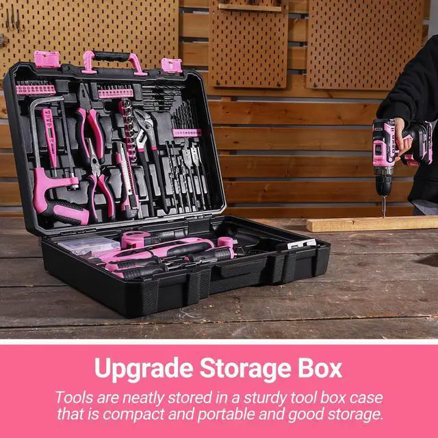 Alt view image 6 of 7 - Pink Drill Tool Kit Set: 20V Cordless Power Drill Tool Box with Battery Electric Drill Driver for Men Home Hand Repair Basic Toolbox Tools Sets Drills Case, DKMT186-GP
