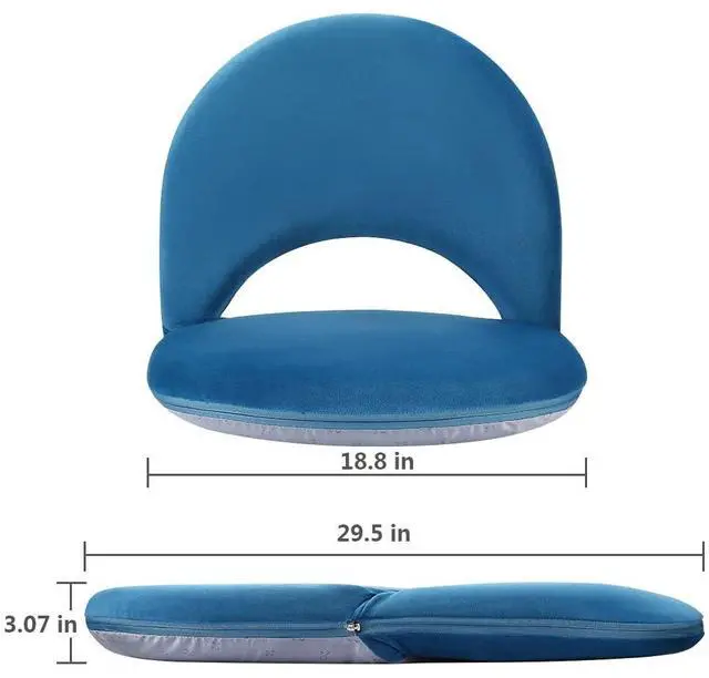 Alt view image 3 of 7 - Floor Chair Adjustable Back Support Chair Foldable Meditation Seating Suede-Like Fabric Multiangle Cushioned Recliner for Adults Kids Video-Gaming Reading Watching, Navy