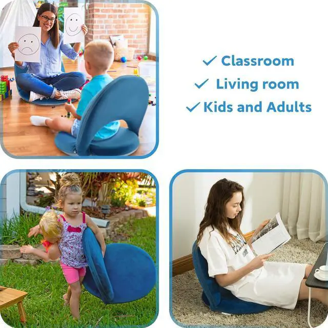 Alt view image 5 of 7 - Floor Chair Adjustable Back Support Chair Foldable Meditation Seating Suede-Like Fabric Multiangle Cushioned Recliner for Adults Kids Video-Gaming Reading Watching, Navy