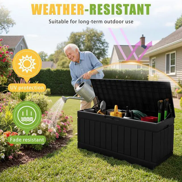 Alt view image 3 of 7 - 82 Gallon Resin Deck Box Large Outdoor Storage for Patio Furniture, Garden Tools, Pool Supplies, Weatherproof and UV Resistant, Lockable, Black