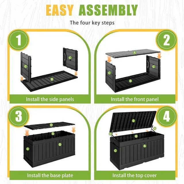 Alt view image 7 of 7 - 82 Gallon Resin Deck Box Large Outdoor Storage for Patio Furniture, Garden Tools, Pool Supplies, Weatherproof and UV Resistant, Lockable, Black