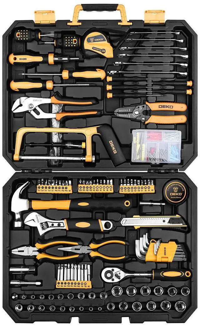 Main image of 198 Piece Home Repair Tool Kit, Wrench Plastic Toolbox with General Household Hand Tool Set
