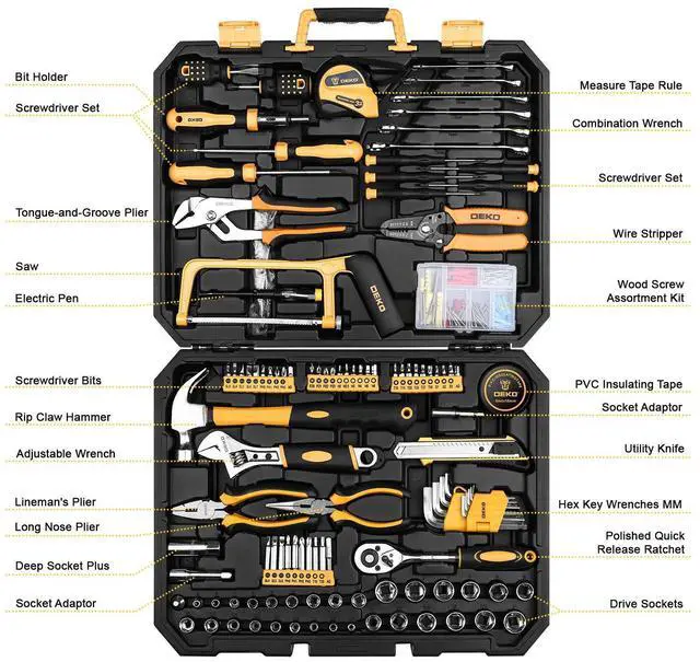 Alt view image 2 of 7 - 198 Piece Home Repair Tool Kit, Wrench Plastic Toolbox with General Household Hand Tool Set