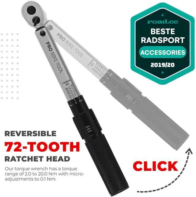Alt view image 4 of 6 - 1/4 Inch Drive Click Bicycle Torque Wrench Set 2 to 20 Nm Maintenance Kit for Road and Mountain Bikes - Includes Allen and Torx Screws, Extension Bar and Storage Box - ISO Certified