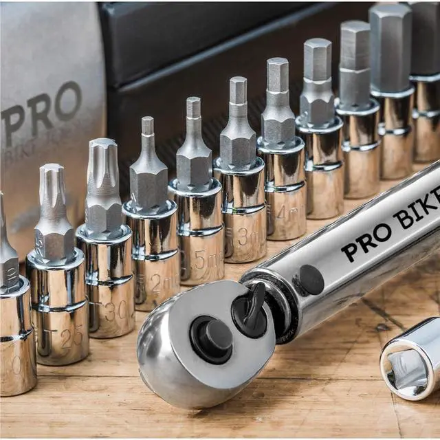 Alt view image 5 of 6 - 1/4 Inch Drive Click Bicycle Torque Wrench Set 2 to 20 Nm Maintenance Kit for Road and Mountain Bikes - Includes Allen and Torx Screws, Extension Bar and Storage Box - ISO Certified