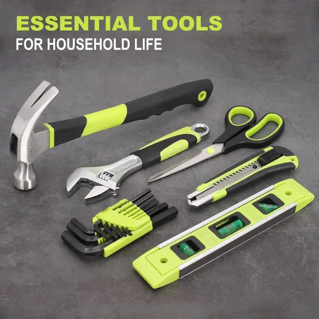 Alt view image 7 of 7 - FASTPRO 220-Piece Home Tool Set, Household Repairing Tool Kit, with 12-Inch Wide Mouth Open Storage Tool Bag, Green