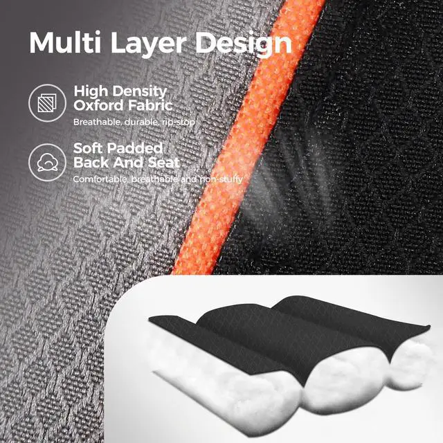 Alt view image 6 of 7 - Oversized Camping Folding Chair, Heavy Duty Support 450 LBS Steel Frame Collapsible Padded Arm Chair with Cup Holder Quad Lumbar Back, Portable for Outdoor,Black