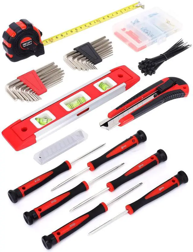 Alt view image 7 of 7 - 215-Piece Home Repairing Tool Set with 12-Inch Wide Mouth Open Storage Bag,Household Hand Tool Kit,Red