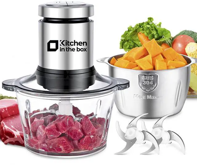 Main image of Food Processor, Electric Meat Grinder & Food Chopper with 400W Powerful Veggie Chopper-2 Bowls8 Cup+8 Cup & 2 Bi-Level Blades for Meat/Fish/Vegetable/Baby FoodSliver Button