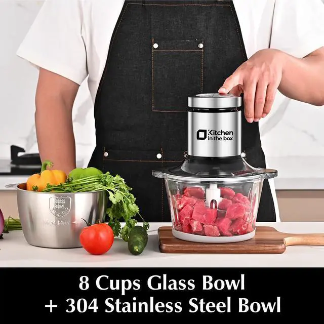 Alt view image 4 of 7 - Food Processor, Electric Meat Grinder & Food Chopper with 400W Powerful Veggie Chopper-2 Bowls8 Cup+8 Cup & 2 Bi-Level Blades for Meat/Fish/Vegetable/Baby FoodSliver Button