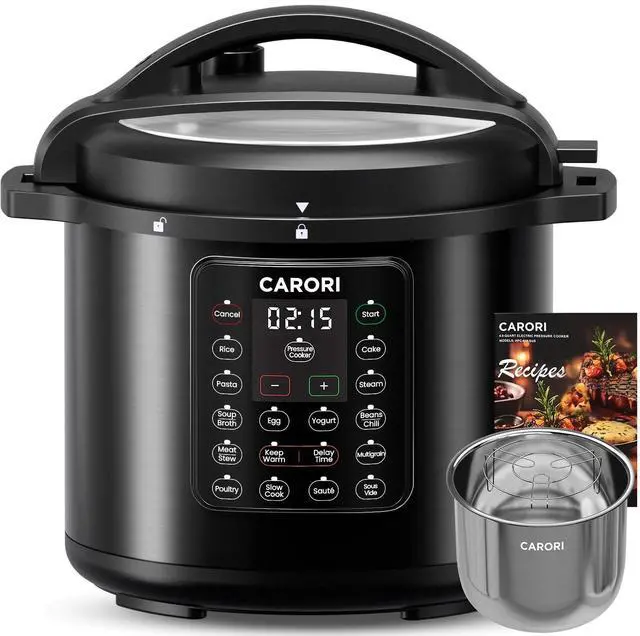 Main image of 1200W 12-in-1 Electric Pressure Cooker 8Qt, Stainless Steel Pressure Cooker, Slow Cook Rice Cooker Steamer Sauté, Yogurt Maker, Warmer & Sterilizer with Recipe, Safer Venting Design, Black